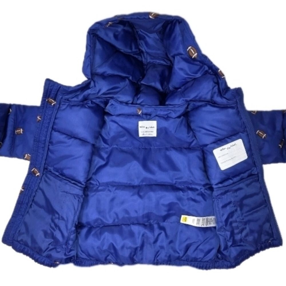 Miles The Label Boys Hooded Puffer Jacket Football Print Blue Size 3T - Picture 9 of 14